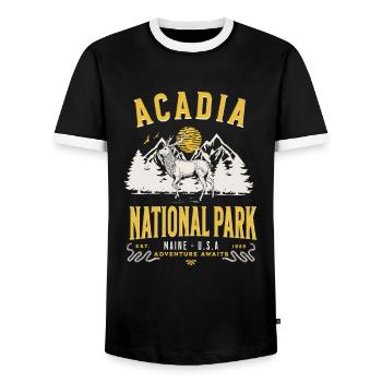 Acadia Nationnal Park since 1929 - Men's Ringer Shirt - black/white - Front - AI Model Female 172 light (172cm) & AI Model Male 178 light (178cm)