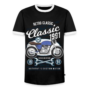 KLASSIK MOTORRAD BIKER RETRO RIDER VINTAGE MOTIVE - Männer Kontrast-T-Shirt - Schwarz/Weiß - Vorne - AI Model Female 172 light (172cm) & AI Model Male 178 light (178cm)