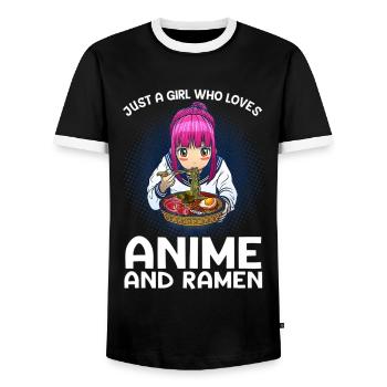 Just A Girl who Loves Anime And Ramen Food - Men's Ringer Shirt - black/white - Front - AI Model Female 172 light (172cm) & AI Model Male 178 light (178cm)