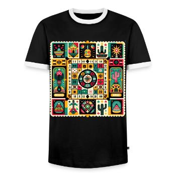Loteria: Mexico's Bingo Fiesta - Men's Ringer Shirt - black/white - Front - AI Model Female 172 light (172cm) & AI Model Male 178 light (178cm)