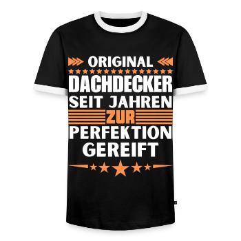 Roofers matured to perfection - Men's Ringer Shirt - black/white - Front - AI Model Female 172 light (172cm) & AI Model Male 178 light (178cm)
