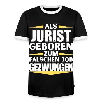Jurist im falschen Job gelandet - Männer Kontrast-T-Shirt - Schwarz/Weiß - Vorne - AI Model Female 172 light (172cm) & AI Model Male 178 light (178cm)