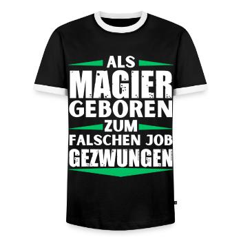 Magician landed in the wrong job - Men's Ringer Shirt - black/white - Front - AI Model Female 172 light (172cm) & AI Model Male 178 light (178cm)