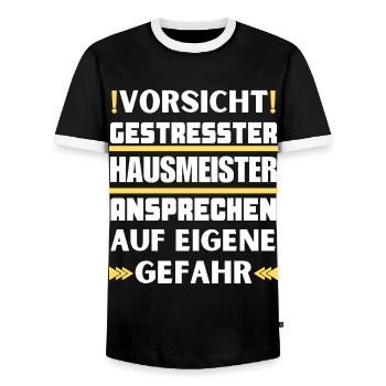 Gestresster Hausmeister nicht ansprechen! - Männer Kontrast-T-Shirt - Schwarz/Weiß - Vorne - AI Model Female 172 light (172cm) & AI Model Male 178 light (178cm)
