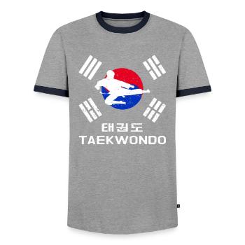 Taekwondo mit Korea Flagge und Schrift - Männer Kontrast-T-Shirt - Grau/Navy  - Vorne - AI Model Female 172 light (172cm) & AI Model Male 178 light (178cm)