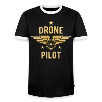 Emblème de pilote de drone / pilote de drone - T-shirt contrasté Homme - noir/blanc - Devant - AI Model Female 172 light (172cm) & AI Model Male 178 light (178cm)
