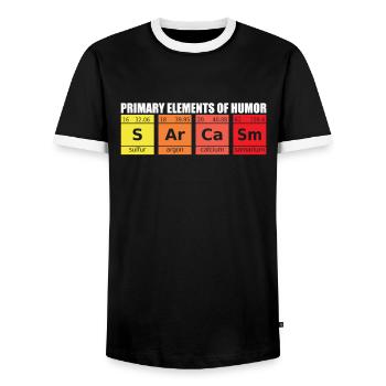 Sarcasm Humor Chemical Letters Saying - Men's Ringer Shirt - black/white - Front - AI Model Female 172 light (172cm) & AI Model Male 178 light (178cm)