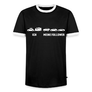 Wohnwagen camping ich meine follower - Männer Kontrast-T-Shirt - Schwarz/Weiß - Vorne - AI Model Female 172 light (172cm) & AI Model Male 178 light (178cm)