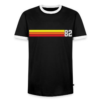 T-shirt rétro 1982 82 millésime 1982 - T-shirt contrasté Homme - noir/blanc - Devant - AI Model Female 172 light (172cm) & AI Model Male 178 light (178cm)
