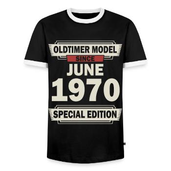 52ème anniversaire Juin né 1970 Idée cadeau - T-shirt contrasté Homme - noir/blanc - Devant - AI Model Female 172 light (172cm) & AI Model Male 178 light (178cm)