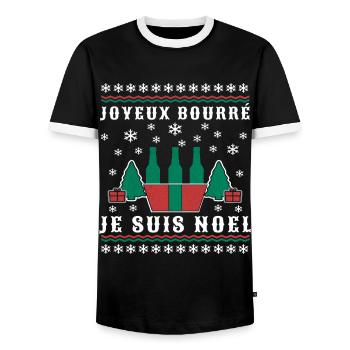 Noël humour joyeux bourré je suis Noel cadeau Noël - T-shirt contrasté Homme - noir/blanc - Devant - AI Model Female 172 light (172cm) & AI Model Male 178 light (178cm)