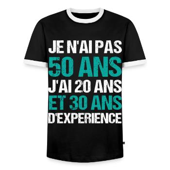 Je n' ai pas 50 ans humour homme phrase drole - T-shirt contrasté Homme - noir/blanc - Devant - AI Model Female 172 light (172cm) & AI Model Male 178 light (178cm)