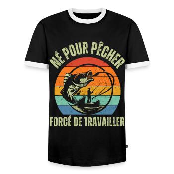 Né pour pêcher humour pêcheur cadeau pêche vintage - T-shirt contrasté Homme - noir/blanc - Devant - AI Model Female 172 light (172cm) & AI Model Male 178 light (178cm)
