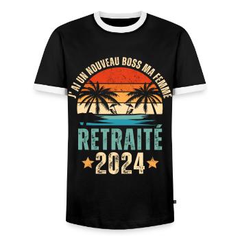 Retraité 2024 humour retraite cadeau pour retraité - T-shirt contrasté Homme - noir/blanc - Devant - AI Model Female 172 light (172cm) & AI Model Male 178 light (178cm)
