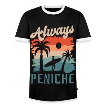 Peniche Portugal Surfen Surfing Supertubos - Männer Kontrast-T-Shirt - Schwarz/Weiß - Vorne - AI Model Female 172 light (172cm) & AI Model Male 178 light (178cm)