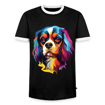 Hund Kavalier König Charles Spaniel Pop Art - Männer Kontrast-T-Shirt - Schwarz/Weiß - Vorne - AI Model Female 172 light (172cm) & AI Model Male 178 light (178cm)