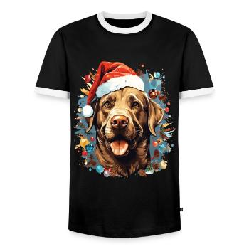 Labrador Dog Celebrating Christmas - Men's Ringer Shirt - black/white - Front - AI Model Female 172 light (172cm) & AI Model Male 178 light (178cm)