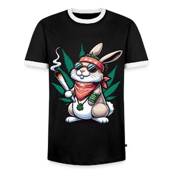 Un lapin hippie qui fume un joint de cannabis - T-shirt contrasté Homme - noir/blanc - Devant - AI Model Female 172 light (172cm) & AI Model Male 178 light (178cm)