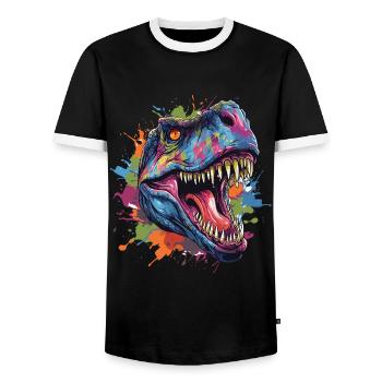 Tête de dinosaure t-rex avec un style graffiti - T-shirt contrasté Homme - noir/blanc - Devant - AI Model Female 172 light (172cm) & AI Model Male 178 light (178cm)