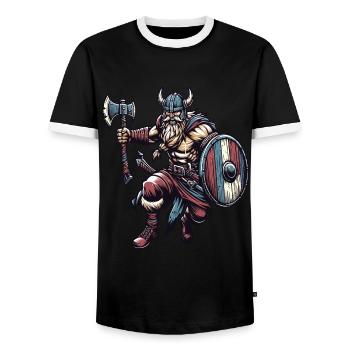 Ein aggressiver Wikinger mit Schwert und Schild - Männer Kontrast-T-Shirt - Schwarz/Weiß - Vorne - AI Model Female 172 light (172cm) & AI Model Male 178 light (178cm)