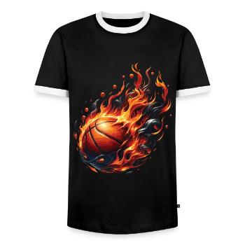 Un ballon de basket en feu - T-shirt contrasté Homme - noir/blanc - Devant - AI Model Female 172 light (172cm) & AI Model Male 178 light (178cm)