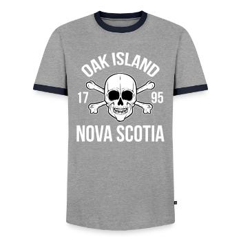 Oak Island Nouvelle-Écosse Canada Trésor Templier - T-shirt contrasté Homme - gris/marine  - Devant - AI Model Female 172 light (172cm) & AI Model Male 178 light (178cm)