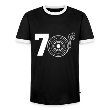 Retro 70er Jahre Plattenspieler Vinyl Geburtstag - Männer Kontrast-T-Shirt - Schwarz/Weiß - Vorne - AI Model Female 172 light (172cm) & AI Model Male 178 light (178cm)
