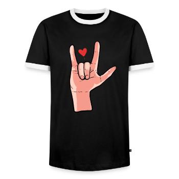 American Sign Language Love Sign Proud ASL Support - Men's Ringer Shirt - black/white - Front - AI Model Female 172 light (172cm) & AI Model Male 178 light (178cm)