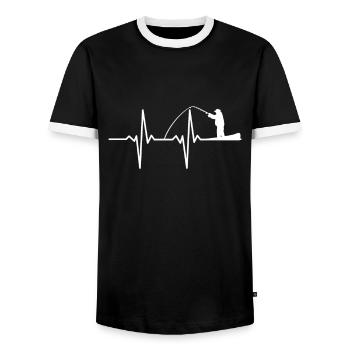 I Love Fishing Heartbeat Fisherman Dad Deep Sea - Men's Ringer Shirt - black/white - Front - AI Model Female 172 light (172cm) & AI Model Male 178 light (178cm)