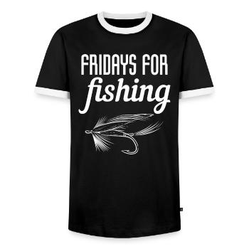 Fridays For Fishing Fly Fishing Fisherman Angling - Men's Ringer Shirt - black/white - Front - AI Model Female 172 light (172cm) & AI Model Male 178 light (178cm)