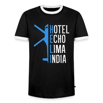 Alphabet Hubschrauber Pilot Helikopter Geschenk - Männer Kontrast-T-Shirt - Schwarz/Weiß - Vorne - AI Model Female 172 light (172cm) & AI Model Male 178 light (178cm)