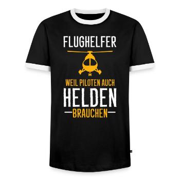 Flughelfer Hubschrauber Helikopter Flugbegleiter - Männer Kontrast-T-Shirt - Schwarz/Weiß - Vorne - AI Model Female 172 light (172cm) & AI Model Male 178 light (178cm)