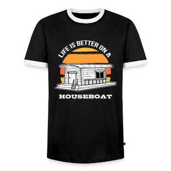 Life Is Better On A Houseboat Boating Captain Gift - Men's Ringer Shirt - black/white - Front - AI Model Female 172 light (172cm) & AI Model Male 178 light (178cm)