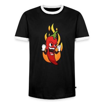 Hot Jalapeno Chefs Hat Barbeque Chili Chilli Knife - Men's Ringer Shirt - black/white - Front - AI Model Female 172 light (172cm) & AI Model Male 178 light (178cm)