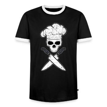 Hobby Koch Chefkoch Totenkopf Tattoo Barbecue - Männer Kontrast-T-Shirt - Schwarz/Weiß - Vorne - AI Model Female 172 light (172cm) & AI Model Male 178 light (178cm)