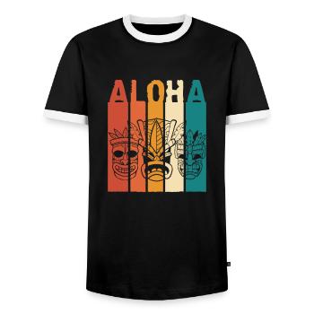 Cool Aloha Hibiscus Flowers Hawaii Maui Big Island - Men's Ringer Shirt - black/white - Front - AI Model Female 172 light (172cm) & AI Model Male 178 light (178cm)