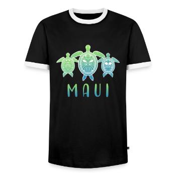 Maui Turtle Aloha Hibiscus Flowers Hawaii Gift - Men's Ringer Shirt - black/white - Front - AI Model Female 172 light (172cm) & AI Model Male 178 light (178cm)
