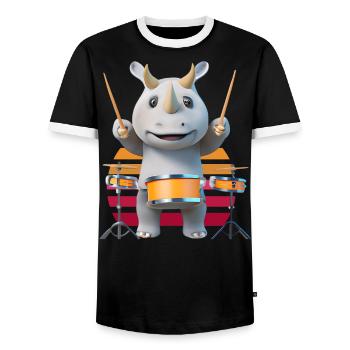 Drum-playing rhinoceros - Men's Ringer Shirt - black/white - Front - AI Model Female 172 light (172cm) & AI Model Male 178 light (178cm)