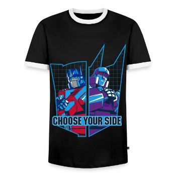 Transformers Optimus Prime Vs. Megatron - Men's Ringer Shirt - black/white - Front - AI Model Female 172 light (172cm) & AI Model Male 178 light (178cm)
