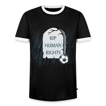 Qatar WM Kritik - Männer Kontrast-T-Shirt - Schwarz/Weiß - Vorne - AI Model Female 172 light (172cm) & AI Model Male 178 light (178cm)