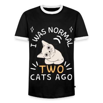 J’étais normal il y a deux chats - T-shirt contrasté Homme - noir/blanc - Devant - AI Model Female 172 light (172cm) & AI Model Male 178 light (178cm)