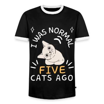 J’étais normal il y a cinq chats - T-shirt contrasté Homme - noir/blanc - Devant - AI Model Female 172 light (172cm) & AI Model Male 178 light (178cm)
