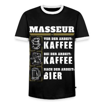 My daily routine as a masseur - Men's Ringer Shirt - black/white - Front - AI Model Female 172 light (172cm) & AI Model Male 178 light (178cm)