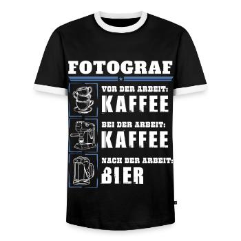 My daily routine as a photographer - Men's Ringer Shirt - black/white - Front - AI Model Female 172 light (172cm) & AI Model Male 178 light (178cm)