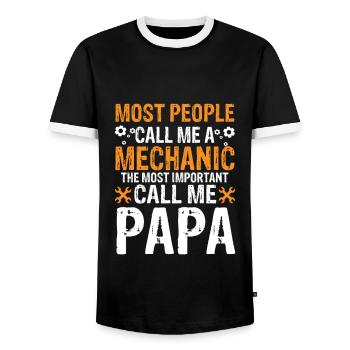 Mechanic Father Dad Saying Gift Funny - Men's Ringer Shirt - black/white - Front - AI Model Female 172 light (172cm) & AI Model Male 178 light (178cm)
