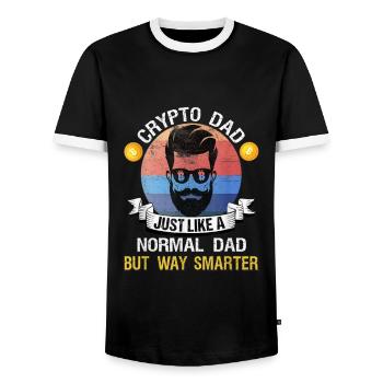 Crypto Dad Birthday HODL Moon Crypto Bitcoin - Men's Ringer Shirt - black/white - Front - AI Model Female 172 light (172cm) & AI Model Male 178 light (178cm)
