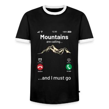 Mountains Are Calling And I Must Go - T-shirt contrasté Homme - noir/blanc - Devant - AI Model Female 172 light (172cm) & AI Model Male 178 light (178cm)