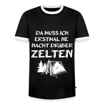 Da muss ich erstmal ne Nacht drüber Zelten Camping - Männer Kontrast-T-Shirt - Schwarz/Weiß - Vorne - AI Model Female 172 light (172cm) & AI Model Male 178 light (178cm)