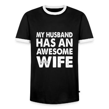 My Husband has an awesome wife - Men's Ringer Shirt - black/white - Front - AI Model Female 172 light (172cm) & AI Model Male 178 light (178cm)