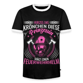 Feuerwehrfrau Prinzessin trägt einen Feuerwehrhelm - Männer Kontrast-T-Shirt - Schwarz/Weiß - Vorne - AI Model Female 172 light (172cm) & AI Model Male 178 light (178cm)